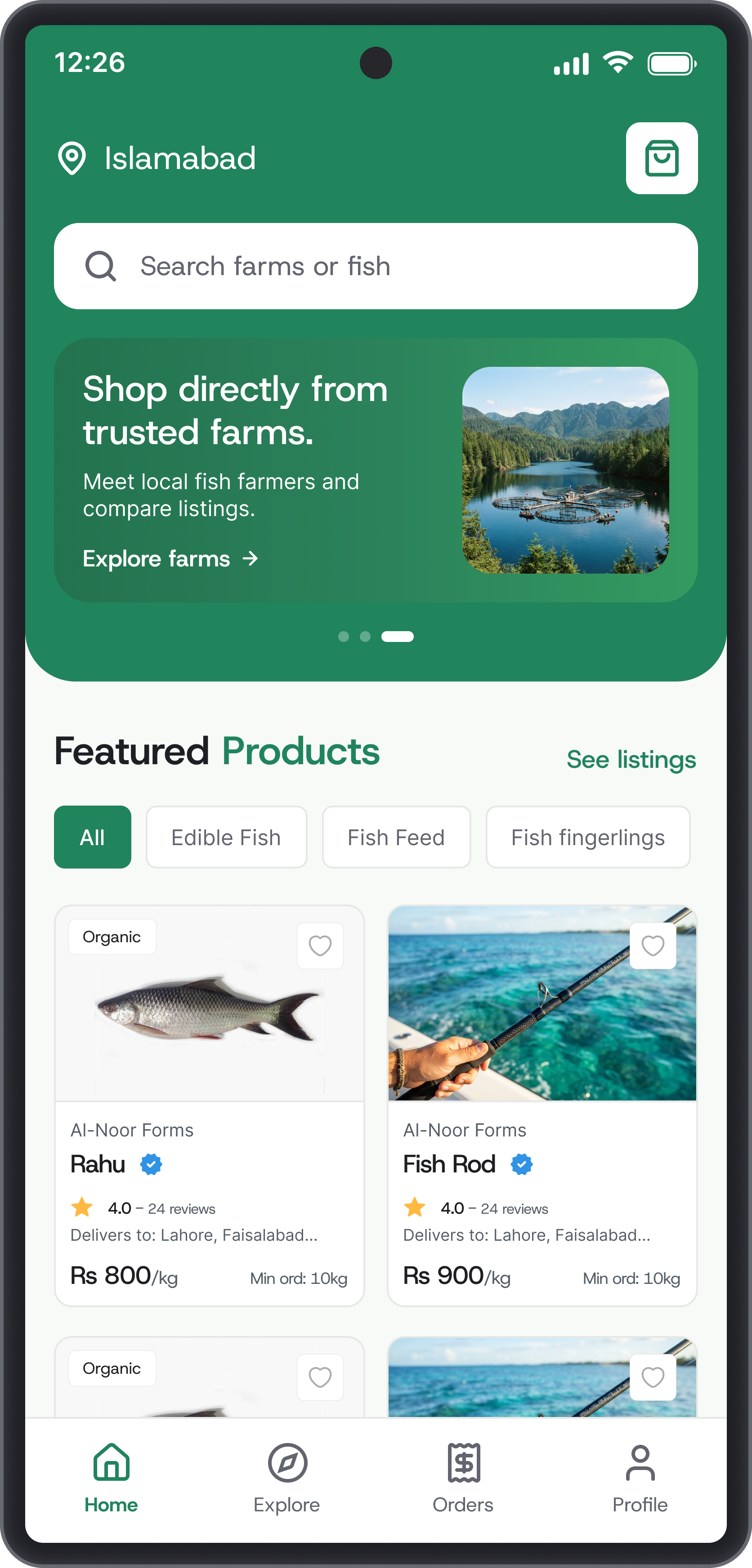 Fresh fish, feed and supplies in your pocket